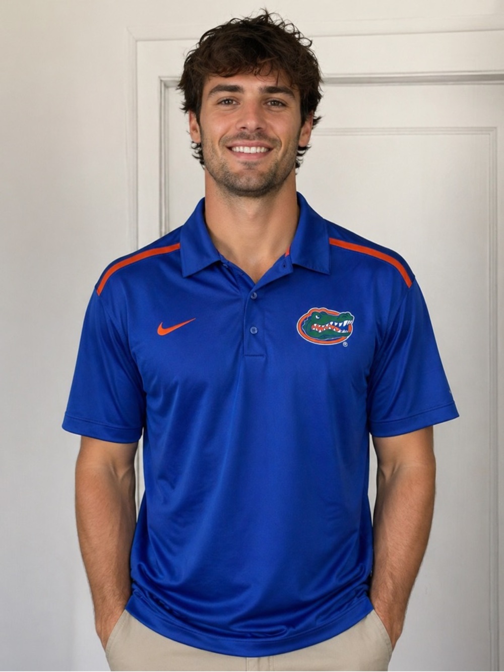 Nike Men's Blue and Orange Polo Shirt